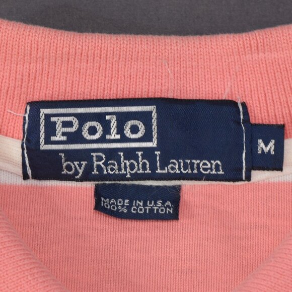 90s Polo Ralph Lauren Men's Iconic Polo Shirt Stripe Salmon Pink White Vintage M - Picture 8 of 13